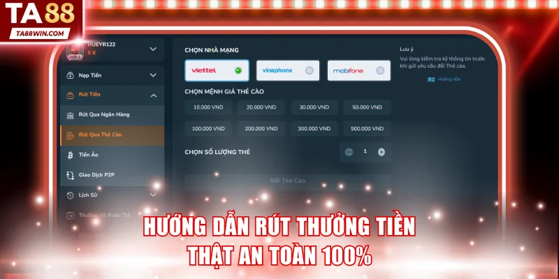 Hướng dẫn rút thưởng tiền thật an toàn 100%